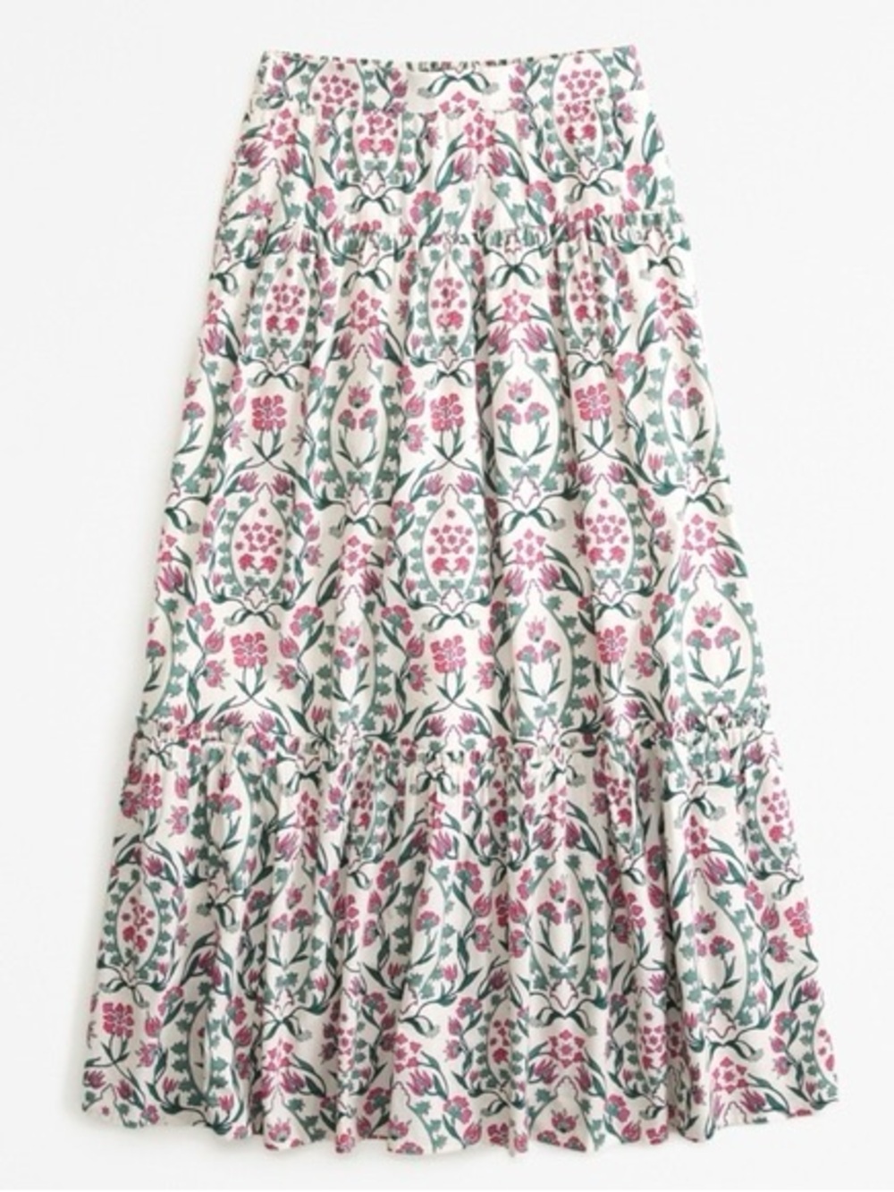 Abercrombie & Fitch Pink and Green Floral Tiered Maxi Skirt